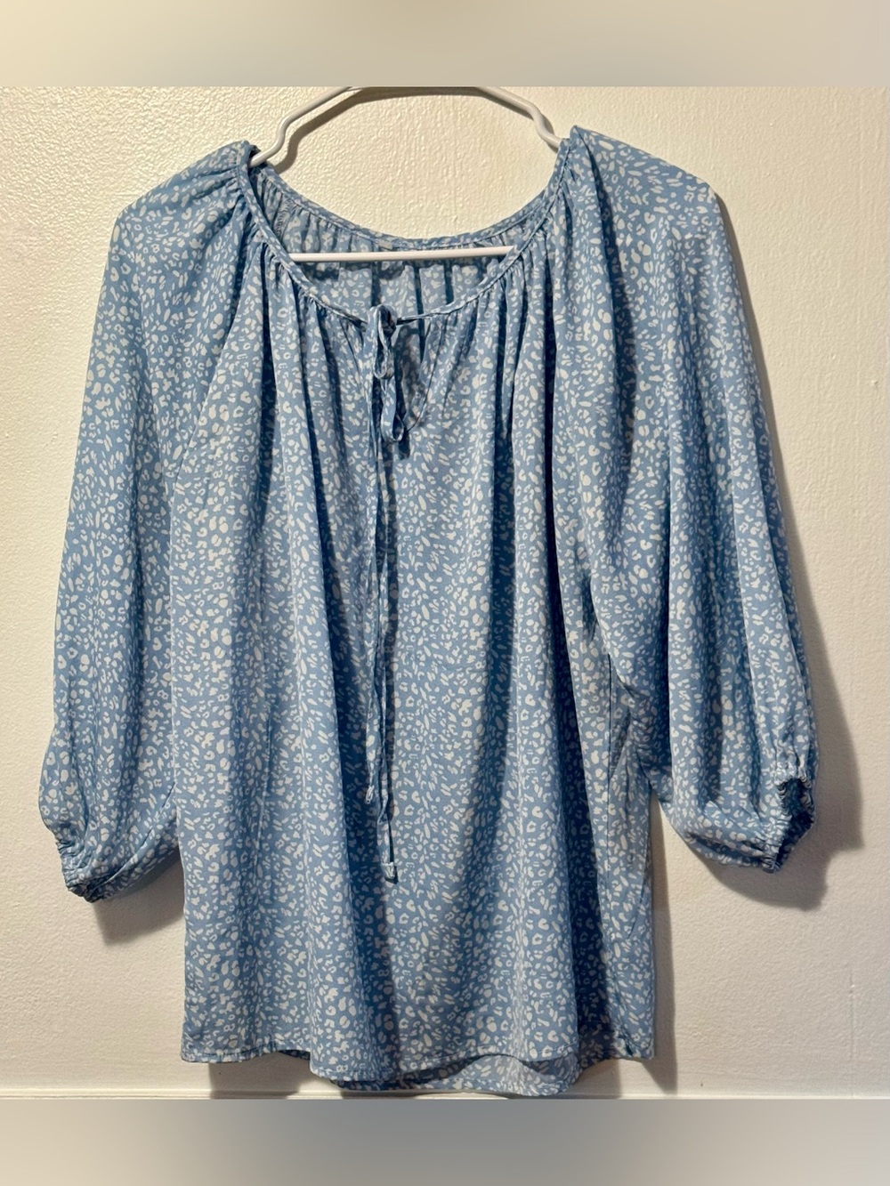 SHEIN Light Blue Leopard Printed Peasant Top